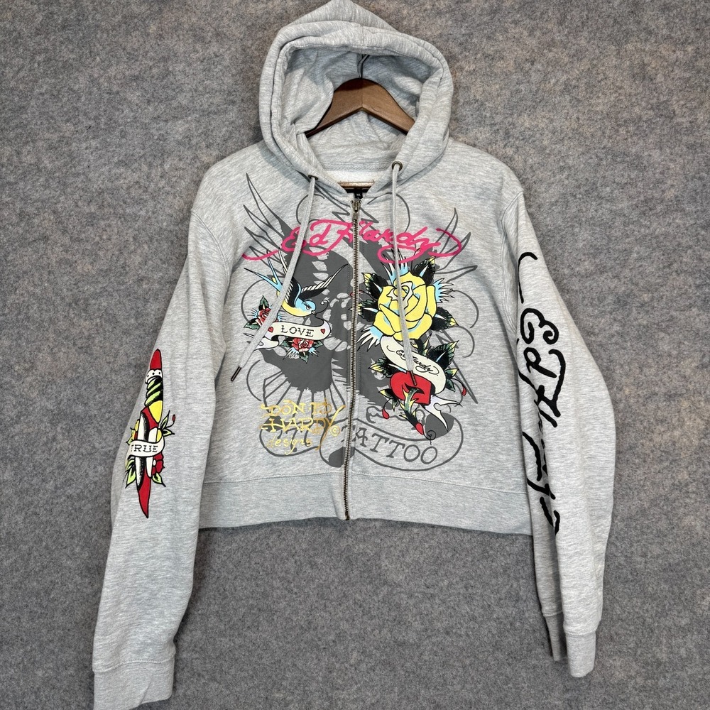 Ed Hardy Hoodie Sweatshirt Womens 3X Tattoo Graphic Brave Hearts Sword Stay True